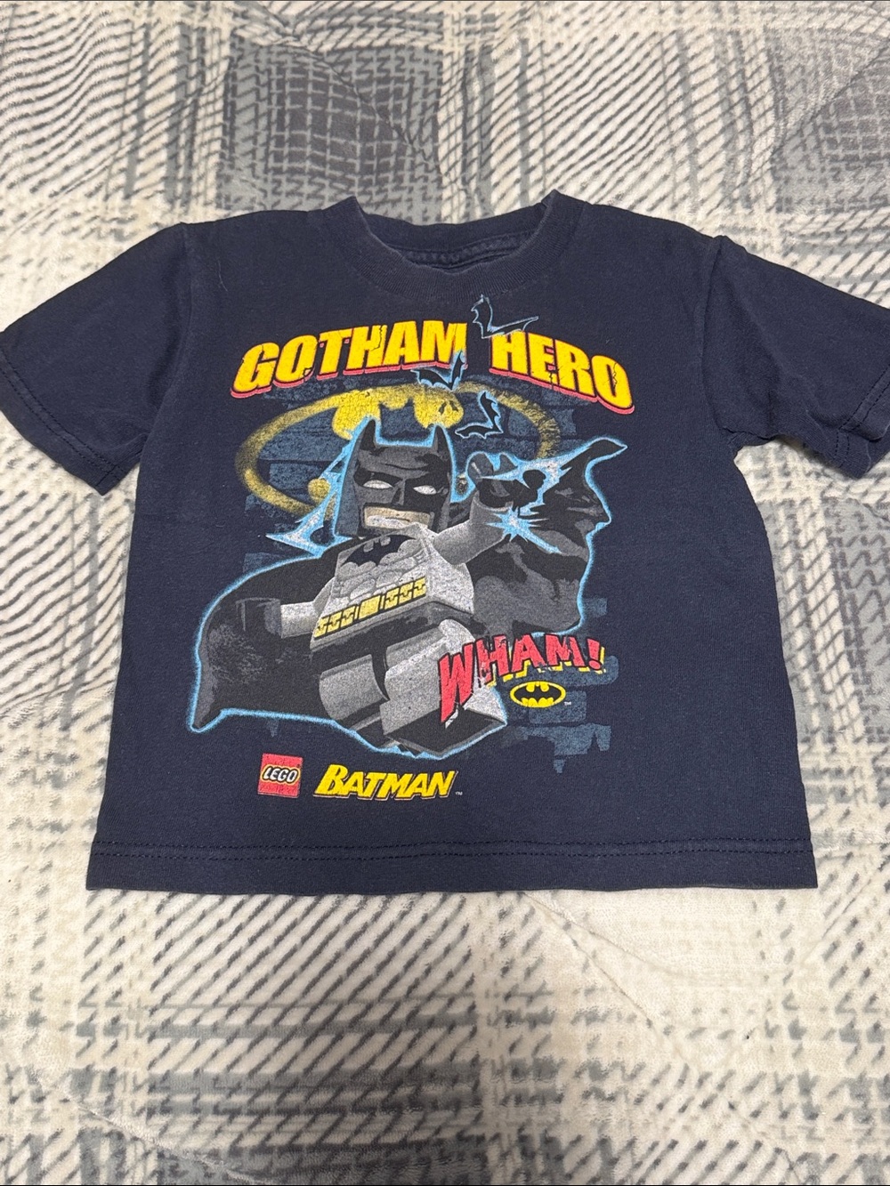 Batman Kids Navy Blue Gotham Hero Graphic Tee with Yellow & Red Accents